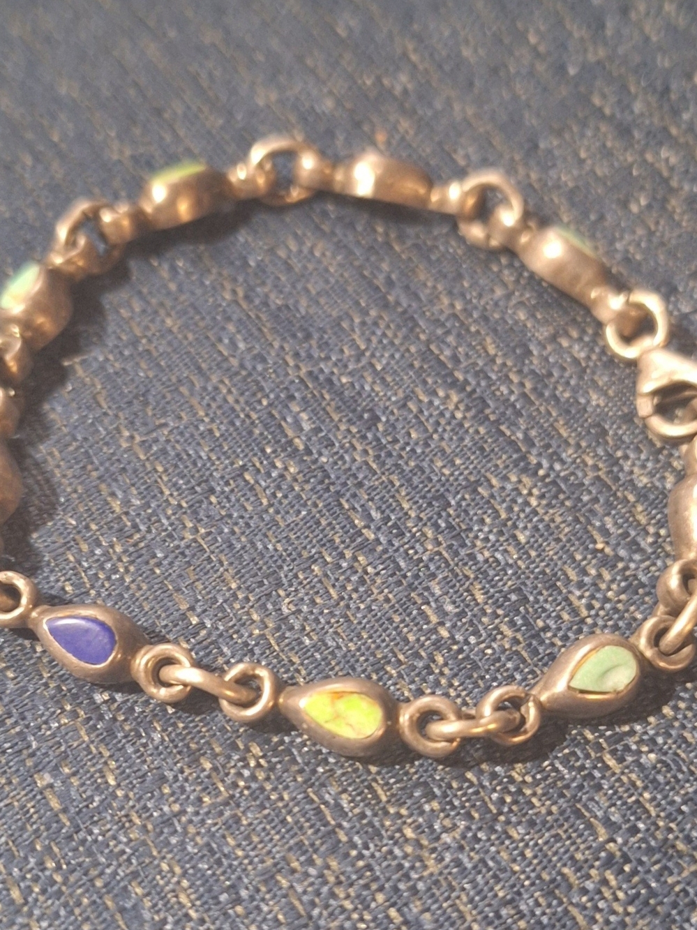 Vintage Sterling Silver Multicolor Teardrop Inlay Bracelet 7.5" - Women Jewelry